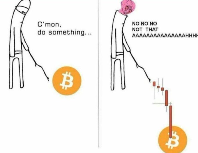 The image shows a cartoon depiction of a man holding an orange Bitcoin coin, with the text "No no no not that #bitcoin". This humorous representation seems to be related to a post about Bitcoin or cryptocurrency, as indicated by the caption provided.