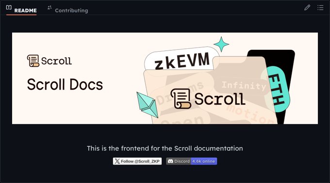 The image shows a screenshot of a web page with a white background featuring a logo for an open source file named scroll documents. It appears that the website is designed as a search engine or information hub, with the main feature being a scroll document called ZKM, which can be opened by clicking on it in the browser window. 

There are multiple tabs visible, including one labeled "Scroll Docs" and another one titled "Infinity". These pages likely contain useful information related to the contents of scroll documents or other files stored within a directory named '/src/config/sidebar.ts'. The content appears to be in an article format written in markdown style, making it easy for users to access and read through various pieces of data. 

There is also a small text box at the bottom of the screen that reads "This is the frontend for the Scroll documentation", likely serving as a navigation button or informational banner about the document source.