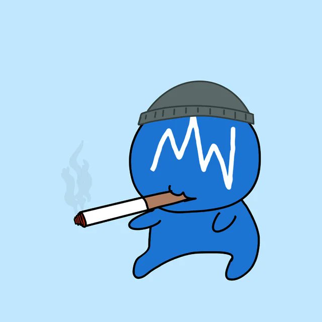The image features a blue cartoon character with a hat, holding a cigarette and smoking it while standing against a light blue background. There are also some words written below the image that read "Its Just Zig With A Cig. $Zig". The focus of this image is on the cigarette in the character's hand, which appears to be the main subject or focal point of the scene.