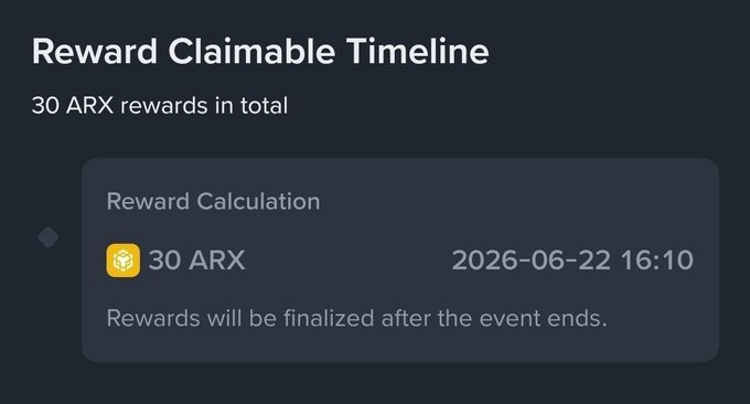 The image shows a screenshot of an ARX claim page, which appears to be related to rewards or prizes. The claim is about a rewardable timeline that has been claimed by someone. There are two options available for claiming the rewardable timeline - either the user can choose to claim it immediately after making the claim, or they can wait until the end of the event ends before claiming their reward. The claim was made at 4:10 PM (UTC+6) and is related to ARX rewards.