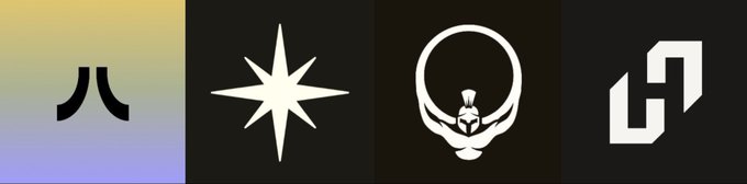 The image shows four different logos in a row, all placed next to each other and slightly overlapping one another. There are no texts or specific details about these logos related to the question provided.