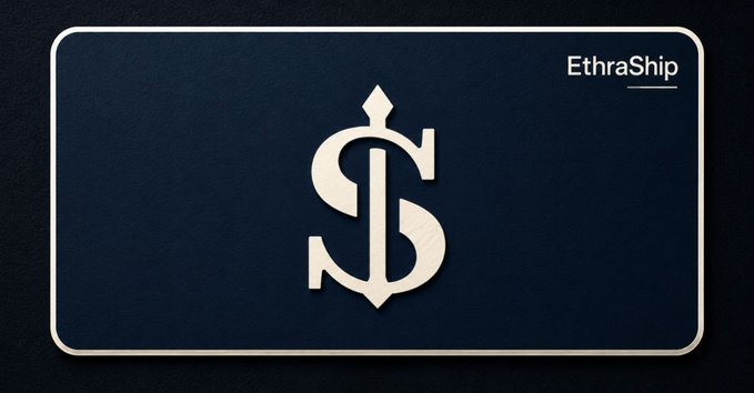 A dark navy logo graphic featuring a stylized cream-colored monogram combining the letters "S" and "D" with an anchor motif at the top, alongside the text "EthraShip" in the upper right corner, visually representing the maritime-focused ecosystem. The anchor detail in the monogram reinforces the post's description of EthraShip's integration of "Seaverity" maritime intelligence and the "Ship protocol" infrastructure, with the dual-letter emblem symbolizing how the platform connects these interconnected pieces.