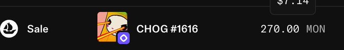 A NFT marketplace listing shows "CHOG #1616" up for sale at 270.00 MON, related to the post teasing someone for seemingly selling their Chog NFT at that price, prompting laughter with "lmaoooooo."