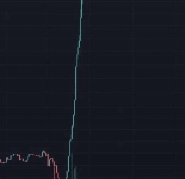 A cryptocurrency price chart displays a dramatic vertical spike on a near-flat baseline, visually illustrating the post's claim that $SOL will rapidly surge to $1000. The sharp, near-vertical green candle serves as a visual metaphor for the sudden, exponential price movement the post is promoting.