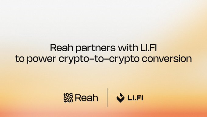 The image features a white background with black text that reads "Reah partners with LI.FI to power crypto-to-crypto conversion". The text also includes the names of Reah and LI.FI, as well as the phrase "focus on what is in the image and how it relates to the post", which suggests that there might be a connection between the image and the content of the post.