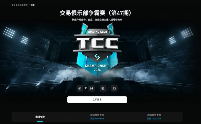 The image shows a banner ad for the TCC Championship Club, which is an online gaming community where people can play video games together and even participate in tournaments for cryptocurrency trading. The image also features a screenshot of a coin chart, providing information about the current cryptocurrency market conditions.