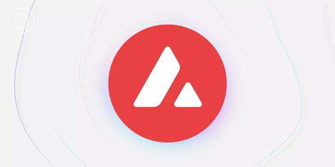 A red Avalanche ($AVAX) logo is centered against a clean white background with subtle flowing lines, visually representing the cryptocurrency discussed in the post about $AVAX losing its $10 support level and hovering around $9.50.