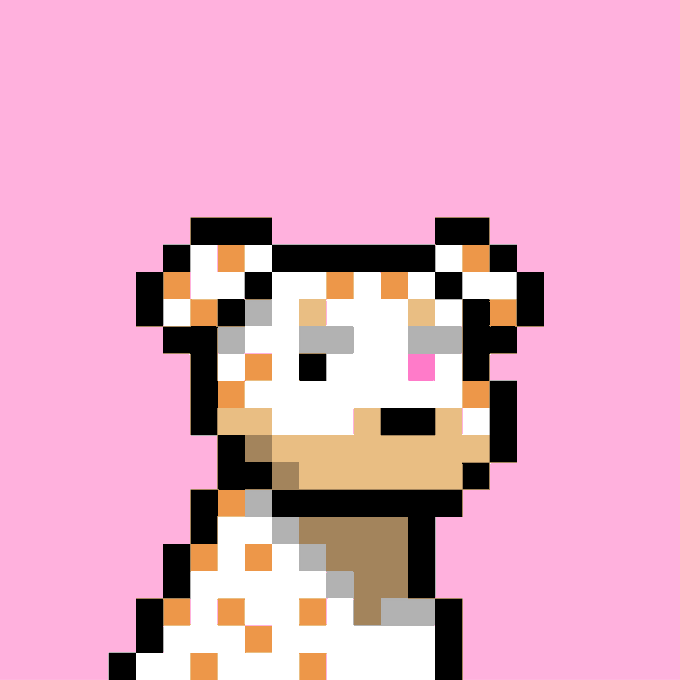 A pixel art dog character from the Doginal Dogs collection, displayed against a pink background. The image represents Doginal Dog #8558, which is listed for sale at 23,000 DOGE (approximately $1,649 USD) on the Doginal Dogs marketplace.