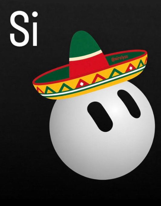 A white smiley face emoji wearing a traditional Mexican sombrero hat with red, green, and yellow colors, with 'Si' text and '@nicelyyoo' watermark.