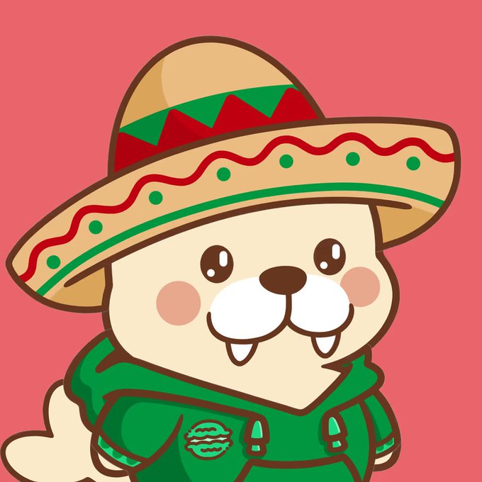 A cartoon illustration of a cute dog character wearing a green outfit and a large sombrero.
