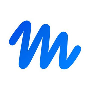 A blue stylized 'W' or 'M' letter logo on a white background, possibly representing the Whitebit exchange logo.