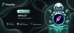 A promotional graphic for 'Fourtis' showing a 'SWALLET RoboRound Wallet' next to a robotic character holding a purple crystal.