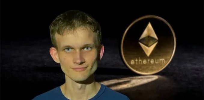 A composite image showing a young man with a slight smile next to a glowing Ethereum (ETH) logo on a dark background.