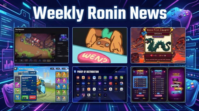 The image features a game review website called "WEEKLY RONIN NEWS" that has been updated with several new games since last week. There are five different screens in the poster showcasing various games available for download, including one featuring a character from an adventure game and another displaying a racing game on a TV screen. The website also provides links to some of these games. Additionally, there's text related to the ongoing week in the gaming community, providing information about upcoming releases and events that could be interesting or entertaining for gamers.