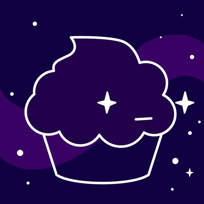 A digital illustration of a cupcake outlined in white against a dark purple background with star sparkles, visually representing the playful Yoodles brand identity. The whimsical dessert imagery aligns with the post's message about refreshing the project with a new banner, PFP, and increased royalties, reinforcing the cupcake-themed branding of @YoodlesReborn.