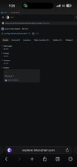 A dark-themed mobile webpage or app interface with minimal text and icons at the bottom.