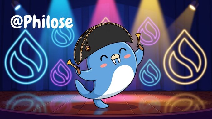 The image features a cartoon character, possibly a whale or a mermaid, wearing a pirate hat and holding a trumpet. The background of the image shows a stage with colorful lights, suggesting that this scene takes place at an event like a concert or a performance. The caption on the image reads "GM Guys It is Thursday! GM Guys $SUI $WAL $DEEP $CETUS". This implies that the image was taken during a special event or occasion related to the week of Thursday, possibly a themed gathering or a celebration involving music and mermaids/whales.