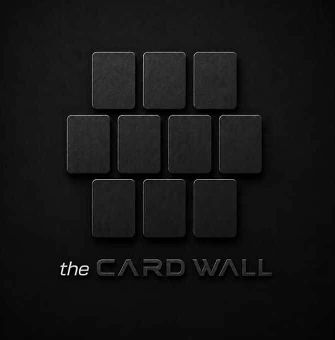 A minimalist graphic displaying ten blank black rectangular cards arranged in a grid, with the text 'the CARD WALL' below.