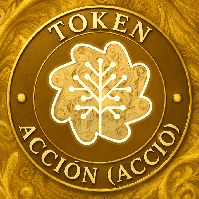 A golden coin or seal design with a stylized tree in the center, surrounded by the text "TOKEN" at the top and "ACCIÓN (ACCIO)" at the bottom.