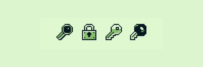 The image features a collection of four keychains with different shapes and sizes, each representing a unique lock or security feature. The keys are arranged in a row against a light green background, creating an interesting visual contrast. The first keychain has a square shape and is green, while the second one is rectangular and black. The third keychain is also green but has a round shape. The fourth keychain is black with a unique design on it. These keychains are part of a larger image that includes text elements related to the post's content, such as "/ @Unitsxworld just dropped and the mechanics are genius every NFT starts as a Raw Head."