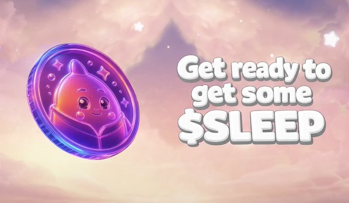 The image features a coin with a cute face, which appears to be floating in space or hovering above a cloud. The text "Get ready to get some sleep" is written below the coin, suggesting that there might be an advertisement for a product related to sleep.