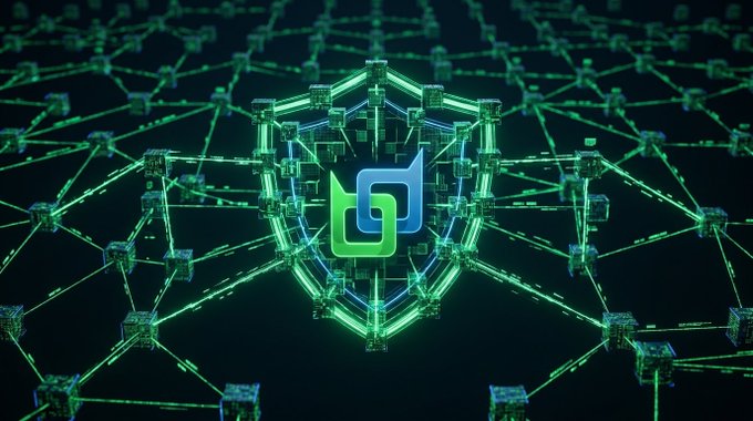 The image displays a digital illustration featuring the Beldex ($BDX) logo at the center, surrounded by a glowing green hexagonal shield overlaid on an intricate network of interconnected nodes and lines stretching into the distance. This visual reinforces the accompanying message about decentralized privacy, illustrating how Beldex's thousands of masternodes form a protective network that fragments and encrypts user traffic—contrasting with centralized VPNs that act as vulnerable single points of data collection.
