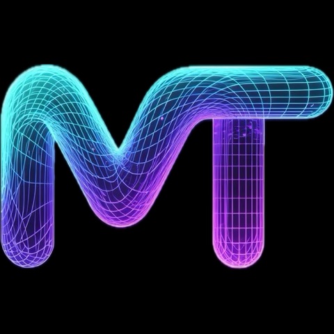 A neon wireframe "MT" logo in glowing cyan and magenta hues, representing "Metaverse Transmissions," with the caption advertising live broadcasts on MetaverseTransmissions.xyz every Thursday at 2 AM UTC.