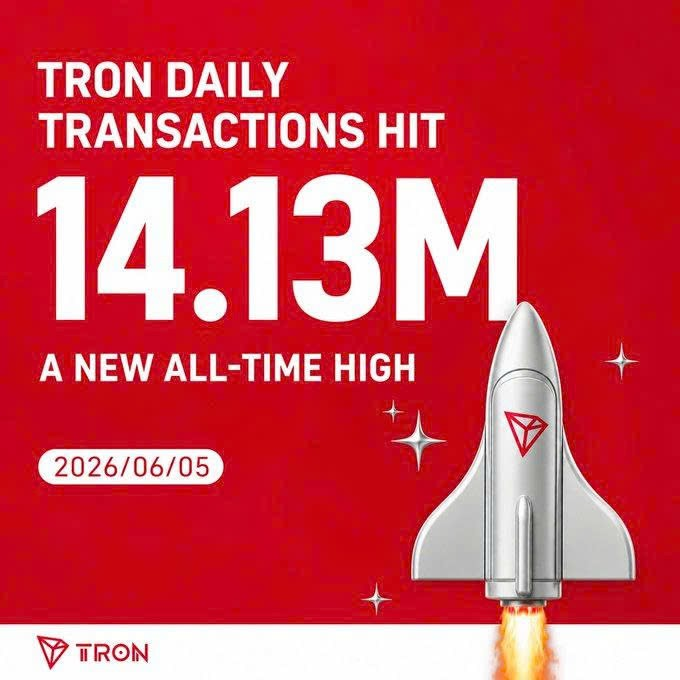 The image features a poster for "TRON" that includes a photo of a rocket ship. The text in front of the rocket reads "TRON DAILY TRON Lượng Tùng CÐY!: 14.13 triệu giao dịch chỉ trong 14.13 triệu giáp đây không phải là con số ngẫu nhiên." The poster highlights the recent success of a new all-time high, emphasizing the positive growth and potential for further development in the cryptocurrency industry.