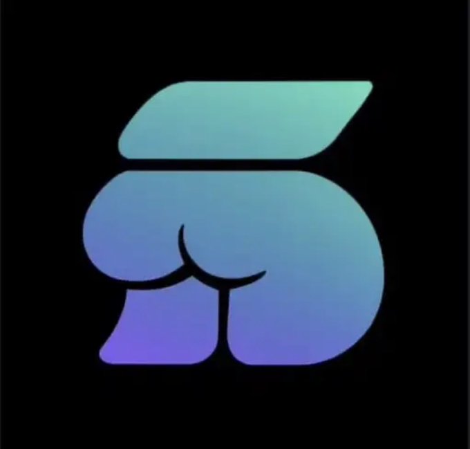 A stylized logo on a black background depicting a rear-view of a figure with buttocks in a teal-to-purple gradient, resembling a cryptocurrency or NFT project branding.