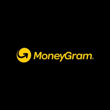 The image shows the MoneyGram logo in yellow on a black background, which relates to the post announcing MoneyGram's new USDC-powered Visa card launch in Colombia for spending stablecoins.