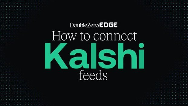 A title card with white text on a dark dotted background reading "DoubleZeroEDGE How to connect Kalshi feeds," with "Kalshi" displayed prominently in large green letters.