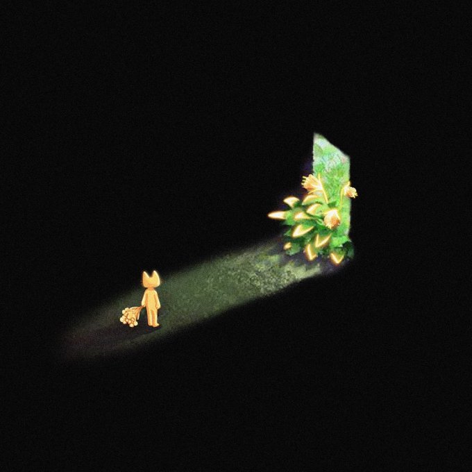 A small fox-like figure stands at the edge of darkness, gazing toward a luminous doorway of golden light from which green leaves and glowing flowers emerge, illuminating the path between them. The image visually echoes the post's metaphor of "stepping into the golden light," symbolizing the journey from skepticism toward optimism as the figure approaches the radiant threshold of a genuinely promising opportunity.