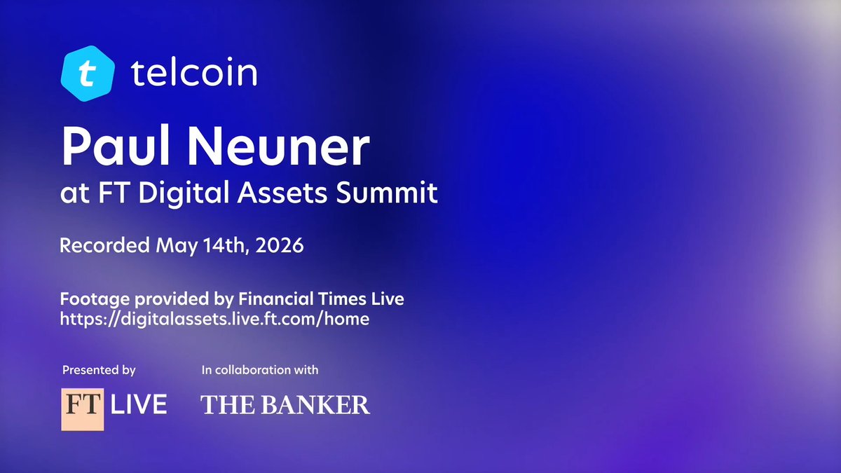 A purple promotional slide for 'Paul Neuner at FT Digital Assets Summit' by Telcoin, recorded May 14th, 2026, presented by FT LIVE in collaboration with The Banker.