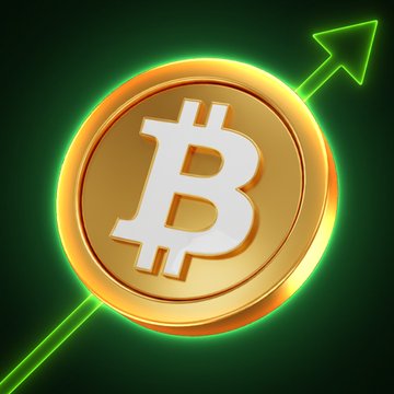 A glowing gold Bitcoin coin with an upward-pointing green arrow illustrates bullish momentum, visually reinforcing the post's message about major financial institutions projecting aggressive Bitcoin price targets, including Bernstein's forecast of $1M by 2033 and $300K by 2029.