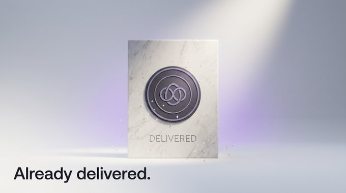 The image features a 3D-rendered white marble plaque with a metallic circular emblem and the text "DELIVERED," accompanied by the caption "Already delivered." below. The visual reinforces the post's emphasis on Egg N Partners' tangible accomplishments—including Lotte Home Shopping's NFT marketplace, AhnLab's ABC Wallet integration, and a 10B KRW Pre-A from Danal—by using a finished, monument-like delivery symbol to underscore proven results over empty promises.