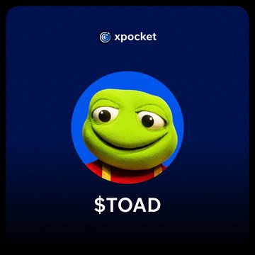 The image shows a promotional graphic featuring Pepe the Frog's face inside a blue circle, branded with the "xpocket" logo at the top and the "$TOAD" ticker symbol below, highlighting the token's impressive gains of 124.61x for recent callers and significant early returns of up to 52.22x within the last 24 hours.