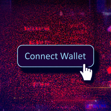 A "Connect Wallet" button is being clicked against a pixelated red and dark background, illustrating the alert about fake crypto AML checkers that lure users into connecting their wallets, only to trick them into approving malicious transactions that drain their funds.