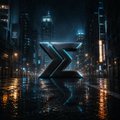 A stylized logo features a metallic letter "X" set against a dark, rainy cyberpunk cityscape with glowing lights and reflections.