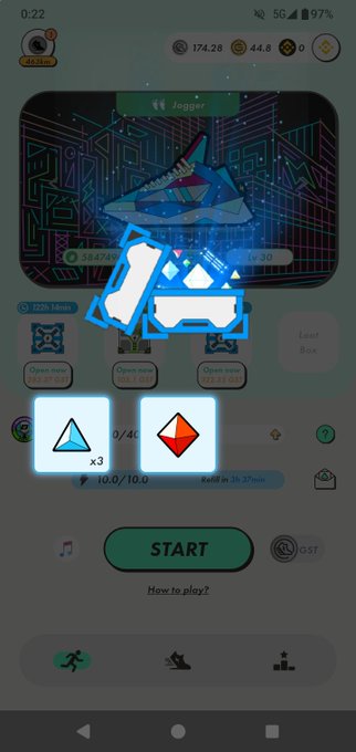 The image shows a cell phone screen with an app icon displayed, which appears to be a mobile game. The main focus of the image is a blue triangle that has been moved from its original position to the bottom right corner of the screen. This change in position indicates that the user might have recently interacted with or completed a level within the game.