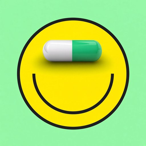A green and white capsule pill sits where the left eye of a yellow smiley face would be, set against a green background. The image's "medicine for the soul" theme symbolically ties to the post's promotional list of meme coin narratives on Solana and BSC chains.