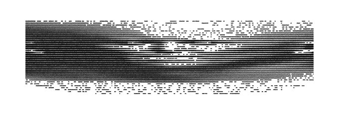 A black-and-white graphic distortion glitch with horizontal black bars and a faint reddish shape beneath, resembling a corrupted image.