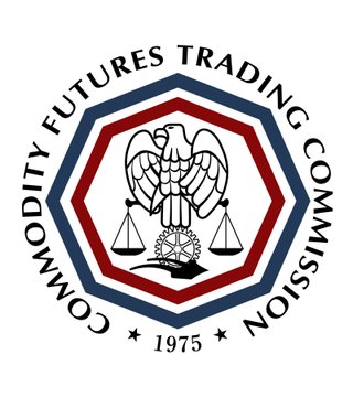 The image displays the official seal of the **Commodity Futures Trading Commission (CFTC)**, established in **1975**, featuring an eagle perched above scales of justice within a red, white, and blue octagonal border. It visually reinforces the post's point about the CFTC's regulatory and enforcement authority to subpoena testimony, obtain KYC records, and refer findings to the DOJ.
