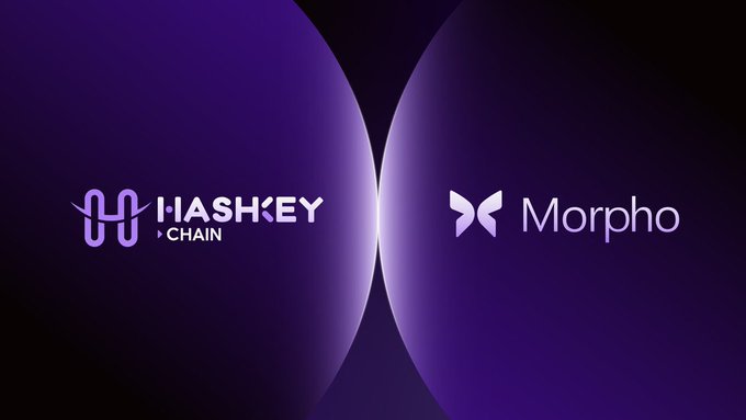 A promotional graphic with a purple glowing background showing the logos for 'HasKey Chain' and 'Morpho', suggesting a partnership or integration between the two blockchain entities.