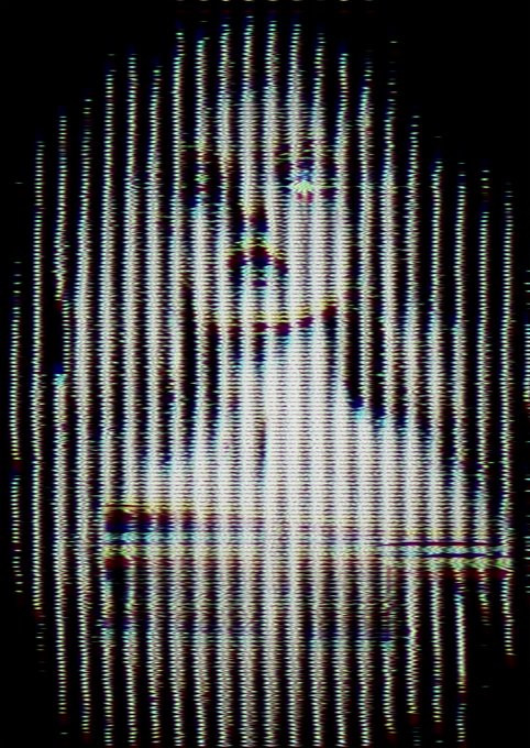 A distorted image resembling 'The Scream' painting created entirely from cascading columns of green and white computer code or digital text.
