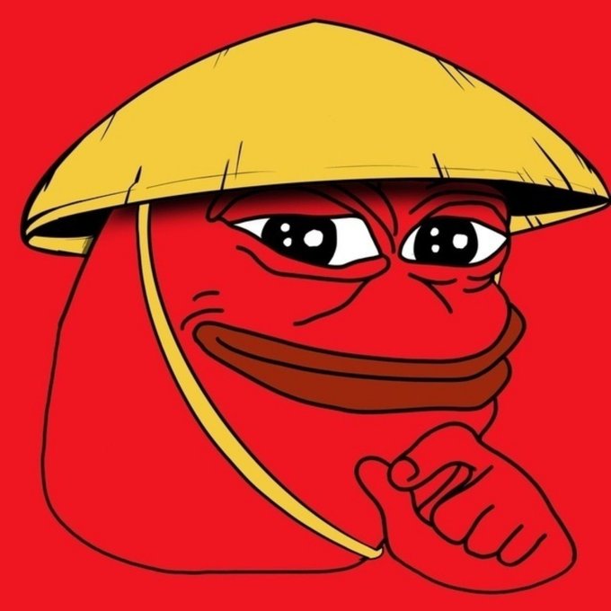 A cartoon illustration of a red, blob-shaped character wearing a yellow conical hat, set against a solid red background.