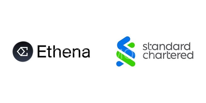Logos for 'Ethena' and 'standard chartered' displayed side by side on a white background.
