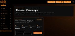 A dark-themed web interface shows a 'Choose Campaign' page with options to make a contact campaign, featuring navigation tabs for Dashboard, Orders, and other menu items.