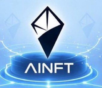 A logo featuring a diamond-like geometric shape above the text 'AINFT' against a blue digital background.