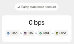 An error message reading "2. Ramp stablecoin account" at the top and "Obps" in the middle, with four stablecoin options (USDC, USDT, USDC) shown as faded buttons below.