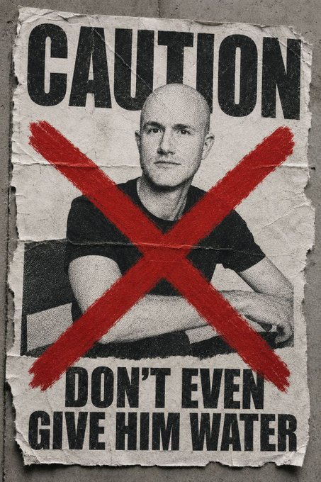 A poster-style image of a bald man with a large red X crossed over him, with the text 'CAUTION' at the top and 'DON'T EVEN GIVE HIM WATER' at the bottom.